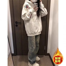 爱卡通趣味蜡笔小新印花连帽卫衣加绒韩系慵懒风宽松外套WYW363，女装短外套，星座516A