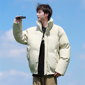 现货5W件冬季三防重磅硬挺boxy短款羽绒立领PU皮棉衣外套加厚棉服图片