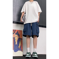美式复古七分工装牛仔短裤日系cityboy廓形大码oversize，男装牛仔裤，星座310A-4