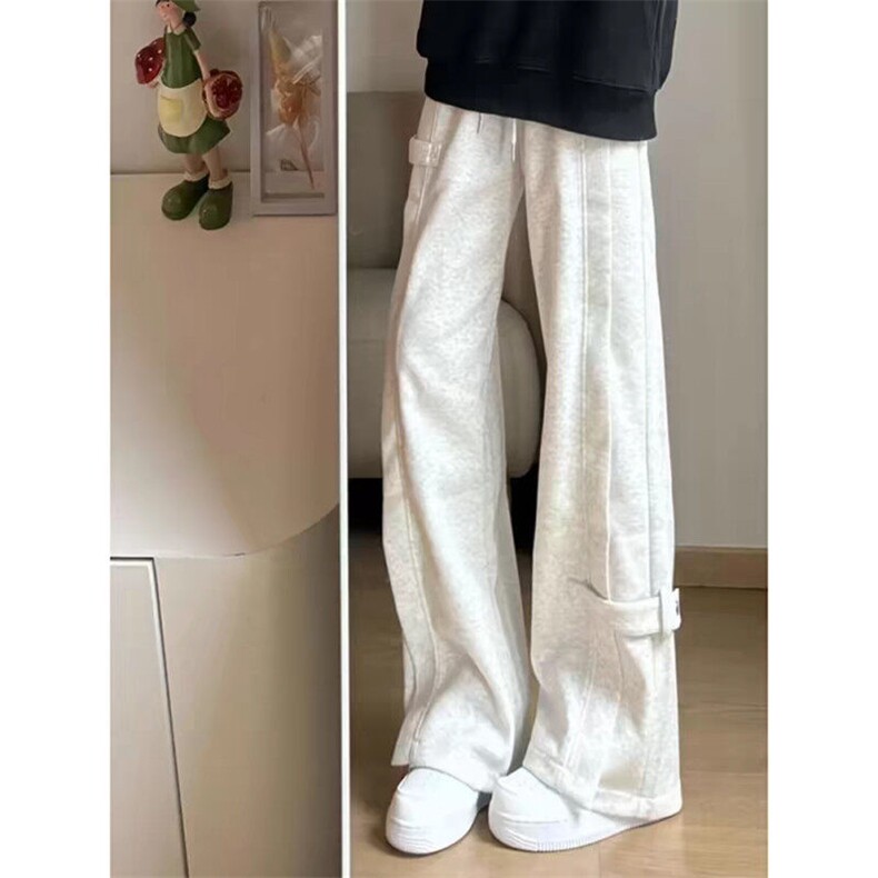 白花灰直筒卫裤男士春秋季美式重磅小众设计感解构宽松阔腿休闲裤,男装休闲裤,星座1008