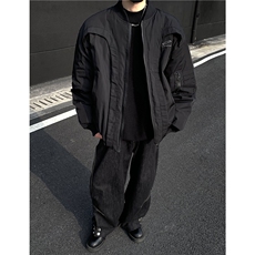 冬季新款美式潮牌解构弧形棒球服棉衣纯色男外套棉服男冬季p98，男装棉衣，电商C307