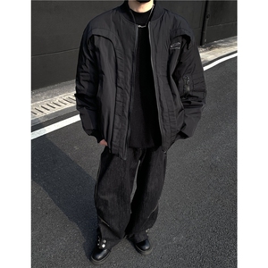 冬季新款美式潮牌解构弧形棒球服棉衣纯色男外套棉服男冬季p98图片