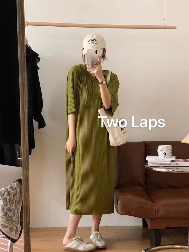 夏季新品：韩版原单冰丝压绉连衣裙，女装连衣裙，TWO LAPS