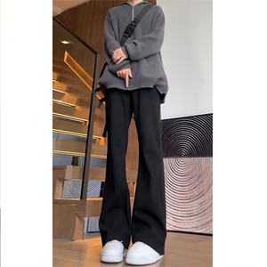 美式高街vibe裤子黑色弯刀牛仔裤cleanfit修身微喇直筒裤Z701 P29图片