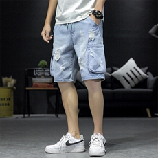 2021夏季新日系大码男沙发墙破洞刮烂乞丐工装牛仔短裤ND8127-P45，男装牛仔裤，电商A001