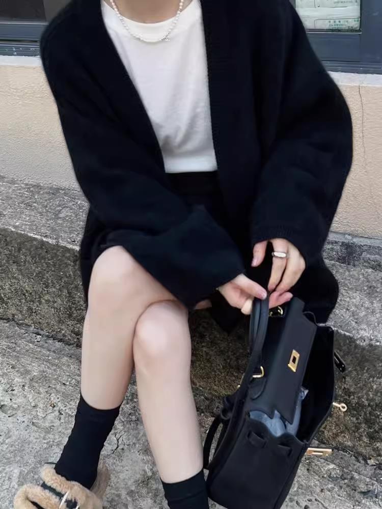 开衫女2024年秋季新款慵懒风外穿中长款外套,女装羊毛衫,德聚羊绒