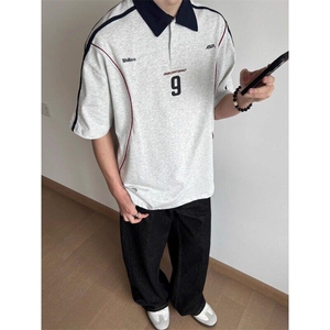 夏季新款潮牌复古街头风拼接短袖Polo衫男女宽松上衣WLT1722-P45图片