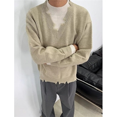 复古假两件破坏毛衣男时尚痞帅慵懒风宽松情侣毛边针织衫M7701，男装针织衫/毛衣，星座1116A（原606A-3）