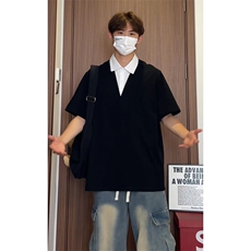 夏季百搭假两件短袖衬衫宽松型设计感polo衫衬衣T3686-特价P40，男装T恤，电商A007