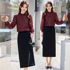 BAO现货2026新款春装时尚气质优雅花边领衬衣百搭半身裙两件套，女装套装/套裙，火爆靓佳人