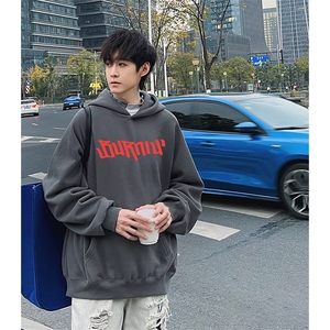 抖音得物 高品质印花连帽卫衣 秋冬装美式宽松连帽纯色卫衣ADL112图片