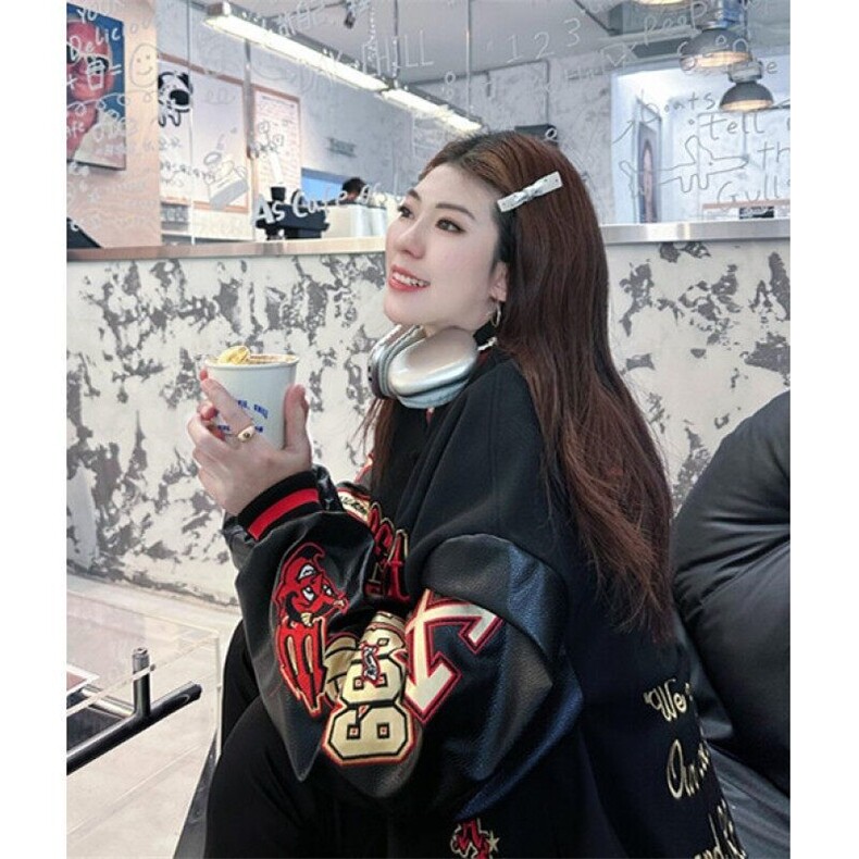 新印花拼皮棒球服欧美男女青少年街头时尚夹克外套513AJK1980,男装夹克,星座513A