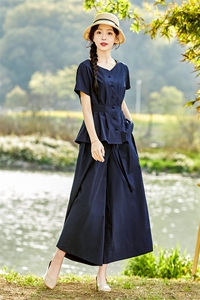 欧货棉麻休闲套装女2026夏装新款时尚洋气收腰显瘦阔腿裙裤两件套图片