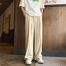 简约休闲风宽松垂感直筒裤男女松紧腰长裤卡其色K72052-特价P40，男装休闲裤，电商A007