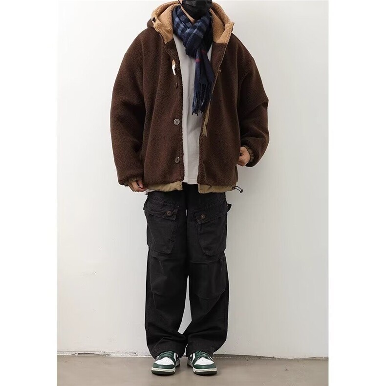 日系复古牛角单排扣保暖棉衣男女冬款宽松撞色棉服外套JA123,男装棉衣,星座1116A-1（原606A）