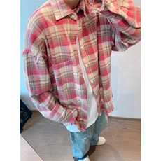 港风日系复古宽松休闲男毛边格子衬衫水洗上衣外套CA16，男装衬衫，星座1116A（原606A-3）