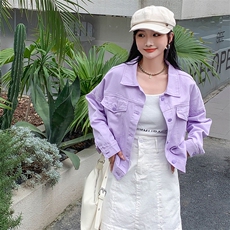 紫色牛仔外套女小个子2024春季韩版新款百搭宽松短款长袖上衣潮，女装短外套，MQ