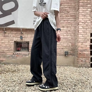 美式高街做旧水洗复古蓝直筒牛仔裤男ins潮牌百搭宽松长裤图片