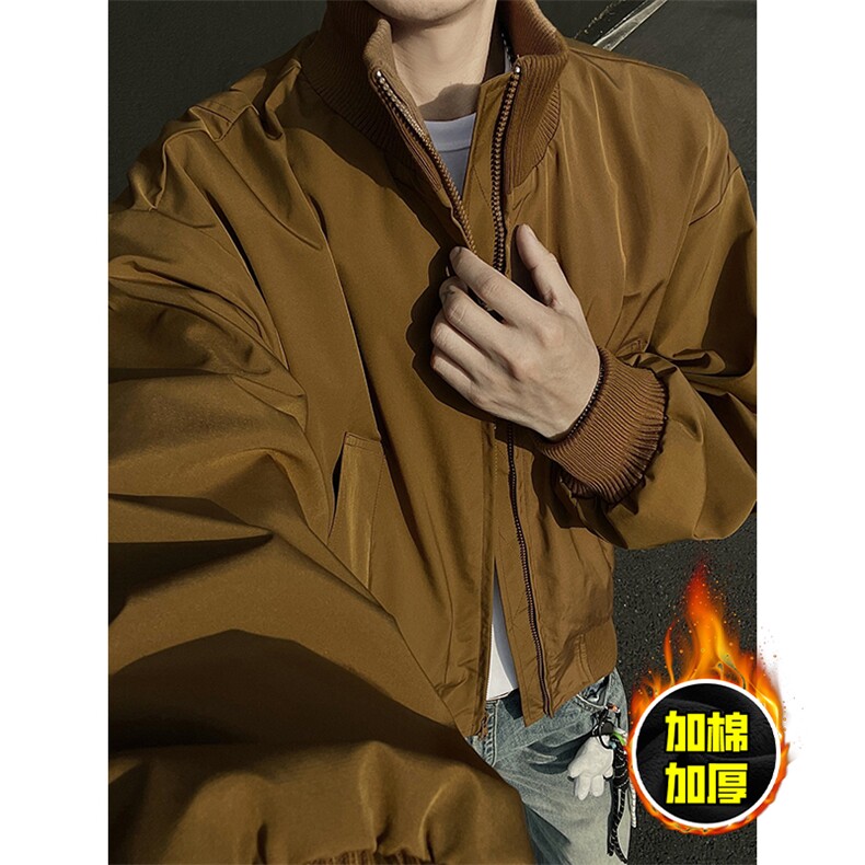 现货冬季美拉德立领飞行夹克廓形高街棒球服加棉加厚棉衣外套，男装夹克，电商A486-1