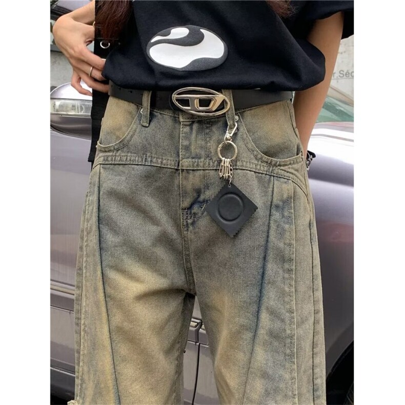 设计感美式复古泥染牛仔裤女春秋高腰垂感阔腿拖地长裤潮NZ8022，男装牛仔裤，星座1116A-1（原606A）