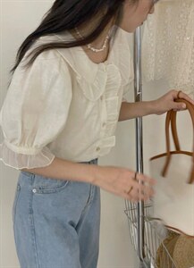 法式少女娃娃领小衫～图片