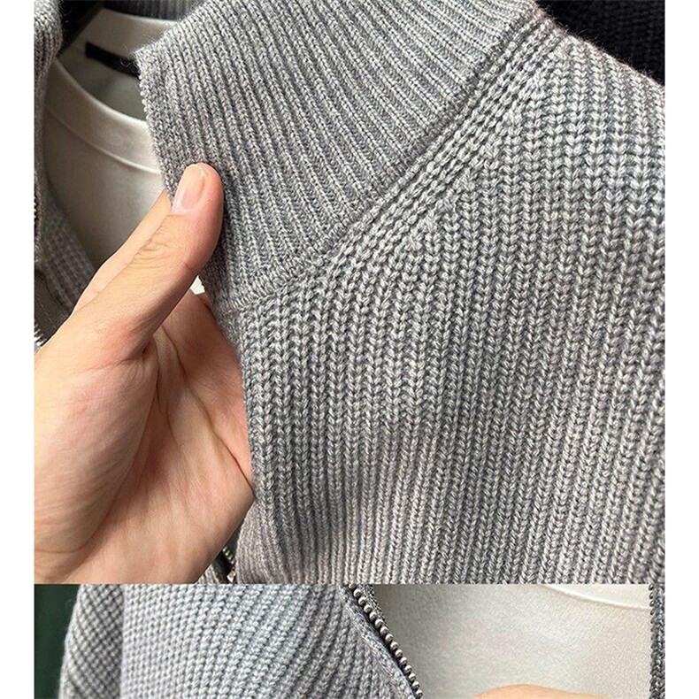 重磅秋冬北极绒双拉链毛衣开衫美式复古休闲慵懒风宽松针织衫外套,男装针织衫/毛衣,电商A486-1