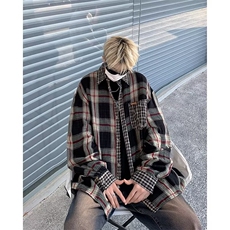 高街潮牌古欧式拼接格纹长袖衬衫男CG146-P47，男装衬衫，星座1109-3