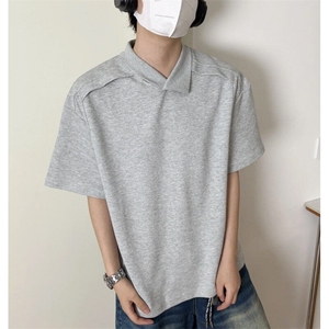 灰色美式短袖男款polo衫夏季高级感设计感翻领t恤cleanfit七分袖图片