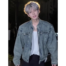 现货不缺货金属短款牛仔外套潮流水洗牛仔夹克1209-1-JK12-P78，男装工装外套，星座1209-1