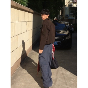 美式复古麂皮绒飞机扣夹克男女春秋潮牌vintage宽松休闲翻领外套图片