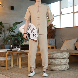 风短袖套装休闲宽松夏季男装复古潮流男士汉服唐装ZT2302-P78图片