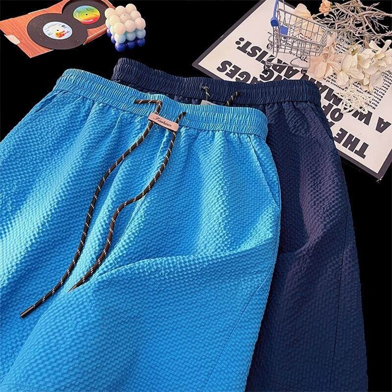 特批P15无差价2025夏季港风复古泡泡纱宽松大码五分短裤男DK5860，男装牛仔裤，电商A001