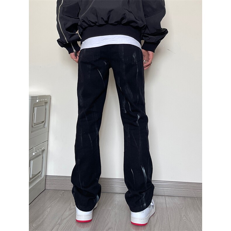 B221美式ins高街暗黑小众喷墨休闲直筒牛仔裤LK23040-P60控78,男装牛仔裤,电商B221