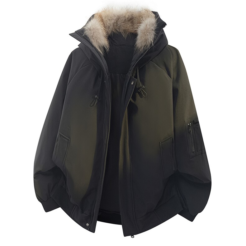 貉子毛高街连帽羽绒服真毛领新标90白鸭绒带SYR2610-P288，男装羽绒服，星座610B-1