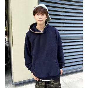 抖音得物高品质二开 25秋冬美式重磅宽松纯色连帽贝壳刺绣卫衣W63图片