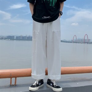 直筒工装裤男夏季日系休闲潮牌长裤chic宽松阔腿裤 K3731-P36图片