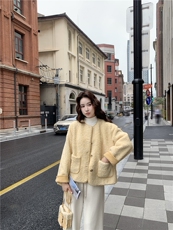 淡黄色摇粒绒小香风外套2025新款女冬季日系皮毛一体羊羔毛上衣潮，女装棉衣/棉服，维一诺