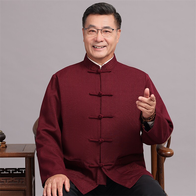 2026春款棉麻中老年风唐装外套男中式复古盘扣爷爷过生日外套,男装民族服装,钱塘723