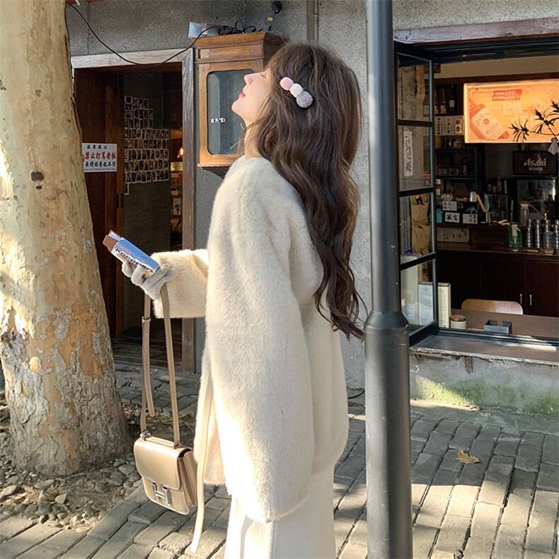 韩系小香风收腰环保皮草外套女秋冬2025新款仿兔毛棉服皮毛一体,女装短外套,2C262
