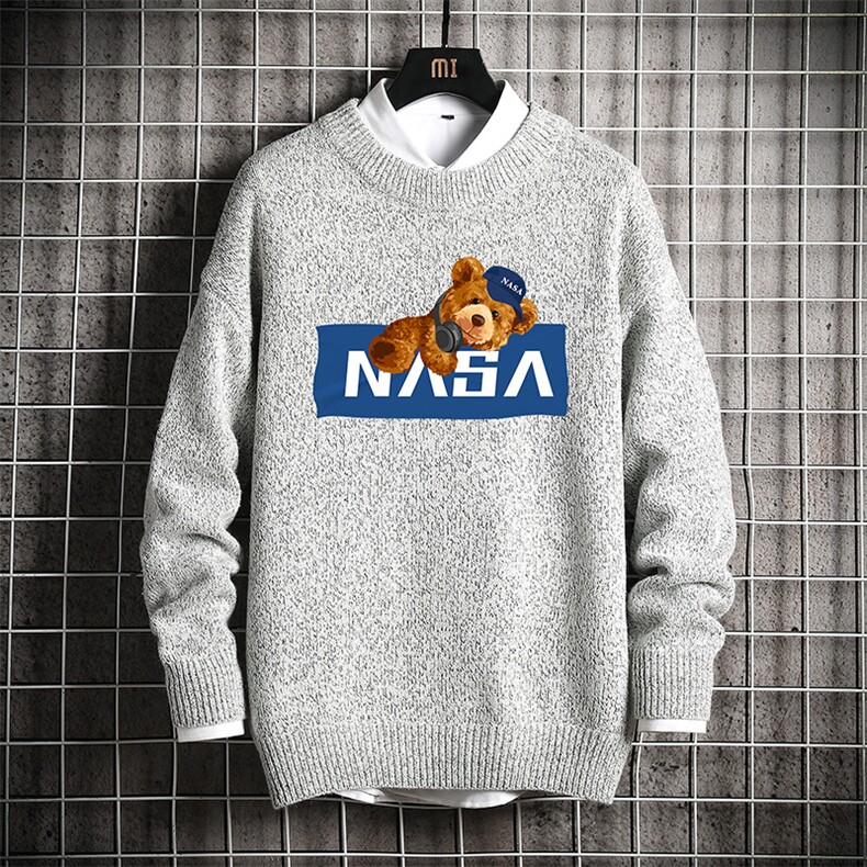 NASA加厚加绒毛衣男大码毛线衣男针织衫M19247-P45加绒款-P65网格图片
