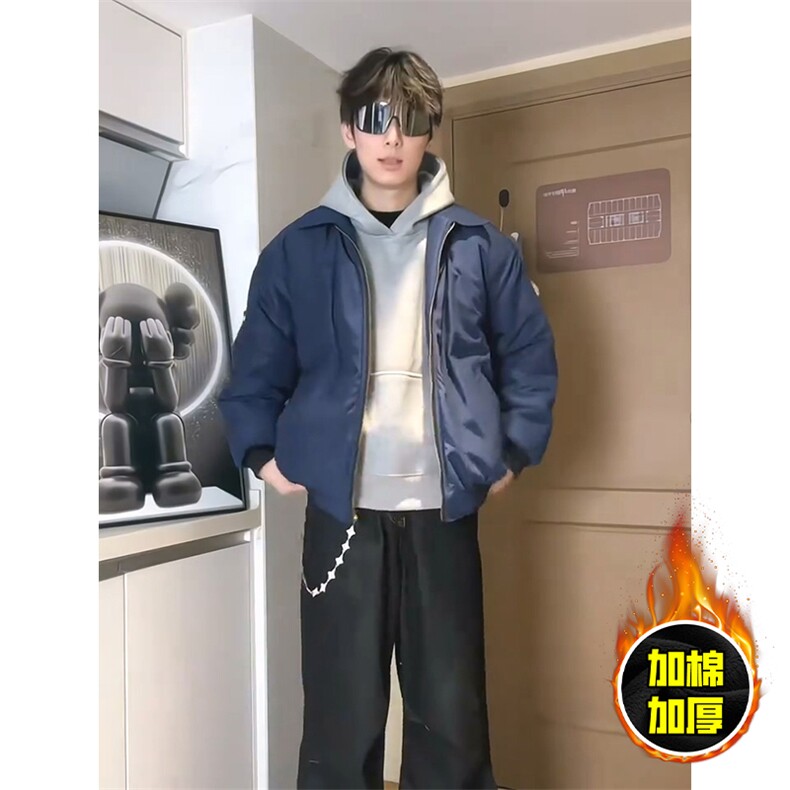 现货秋冬季美拉德立领飞行立领夹克boxy棉衣美式高街加厚加棉外套，男装夹克，电商A486-1