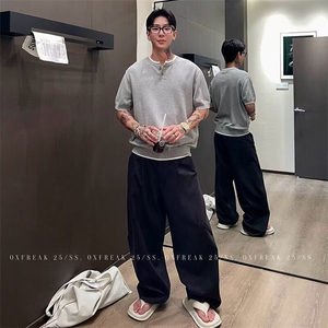 网图现货假两件冰丝凉短袖T恤衫男针织衫百搭透气宽松R981-P48图片