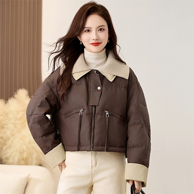 小个子短款羽绒服女2025冬季新款韩版洋气pu皮针织翻领白鸭绒外套,女装羽绒服,衣之秀