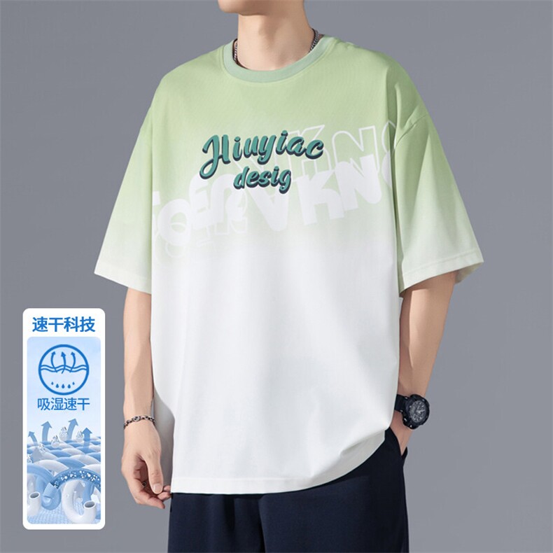 2025夏季新款无影墙大码冰丝印花短袖T恤M-5XHT25531-特P25,男装T恤,电商A022