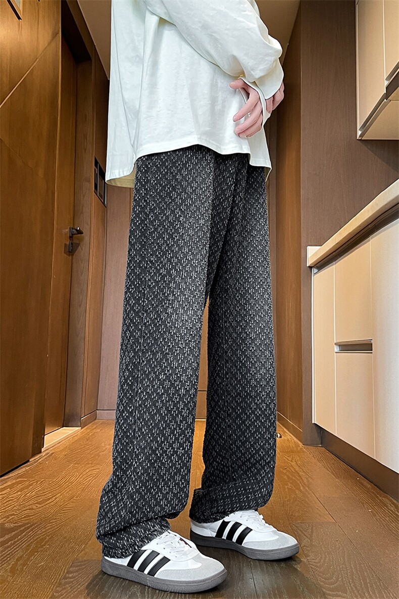 8XL-M牛仔蓝男肌理感星空纹阔腿休闲特大码长裤男K996P58控78,男装休闲裤,电商D206-1