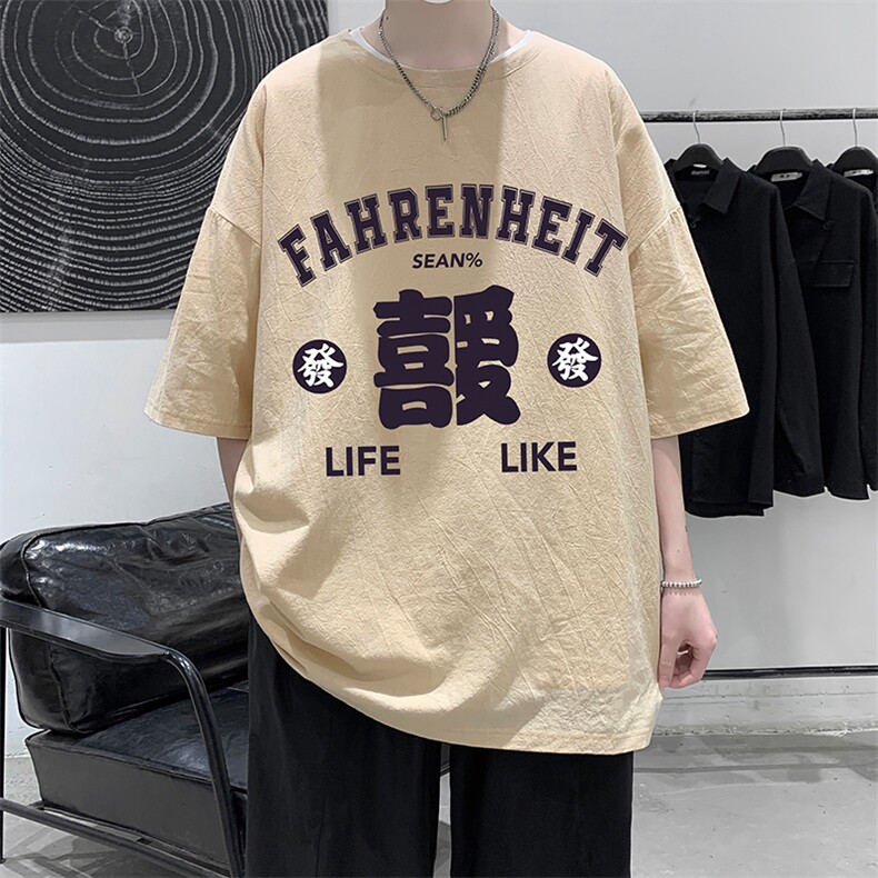 YT26256-P30亚短袖t恤男大码五分袖男宽松七分袖港风模特,男装T恤,电商A040