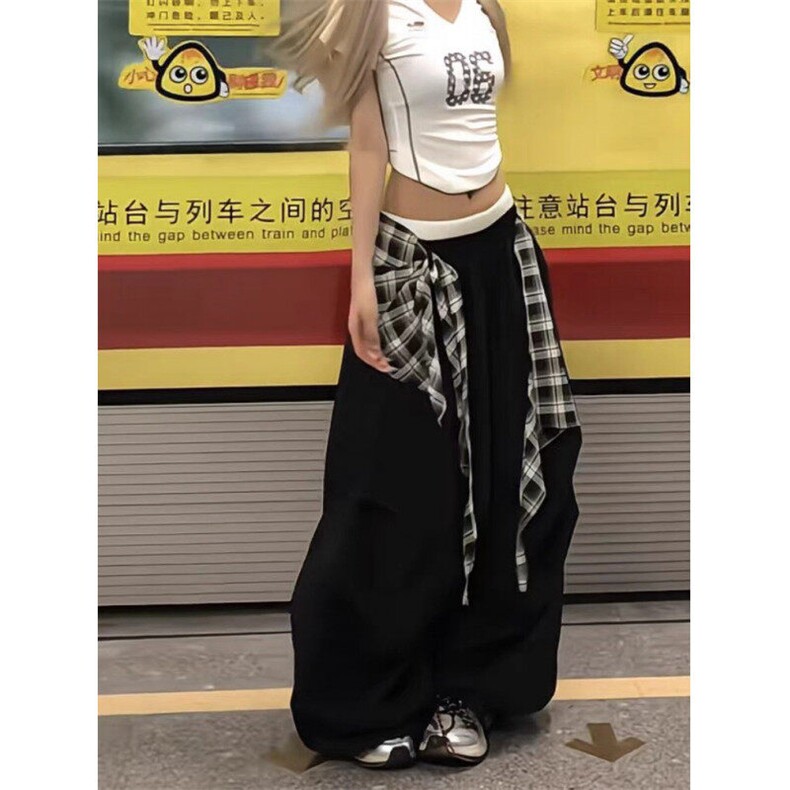 可拆格子塔丝隆阔腿休闲裤ZK0401-特批46图片