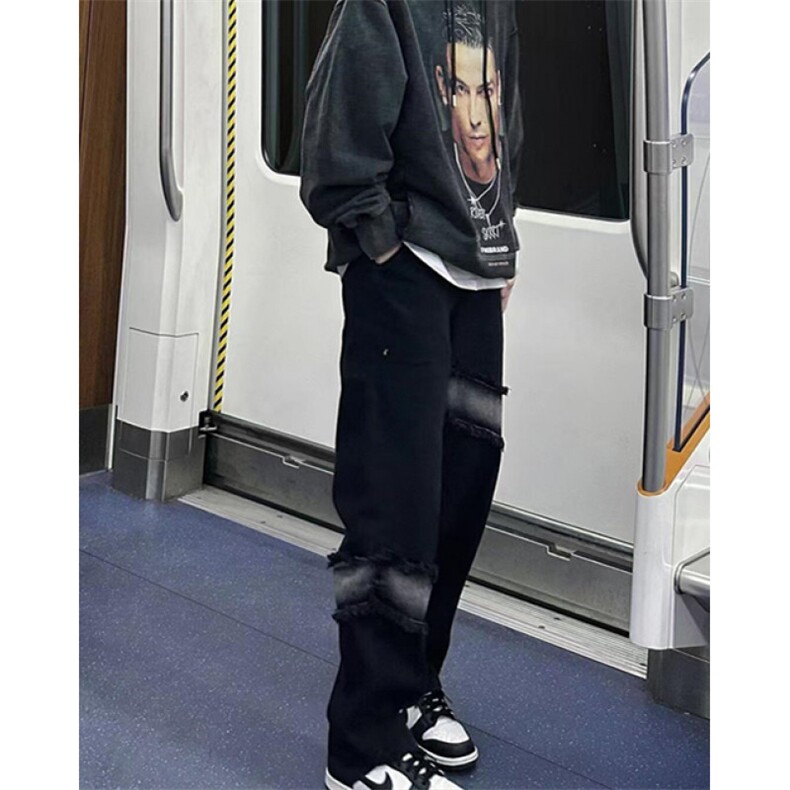 欧美高街vibe裤子男秋冬季流苏拼接牛仔裤直筒休闲裤N8150,男装休闲裤,星座1116A（原606A-3）