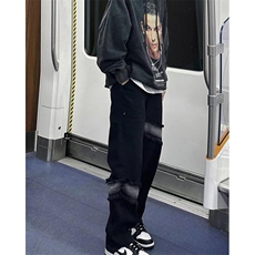 欧美高街vibe裤子男秋冬季流苏拼接牛仔裤直筒休闲裤N8150，男装休闲裤，星座1116A（原606A-3）