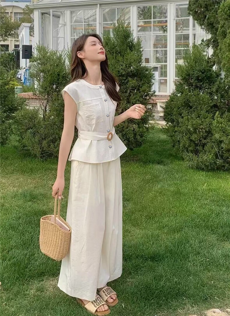 2025时尚简约百搭日常休闲套装短袖长裤，女装套装/套裙，翩雅女装供货